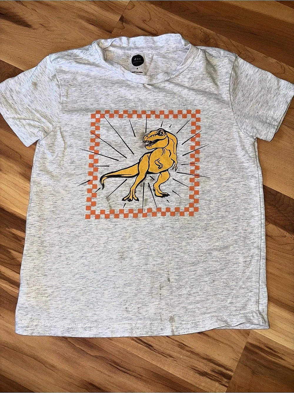 dot Australia Dinosaur Graphic Tee Boys Size 6 Gray Orange